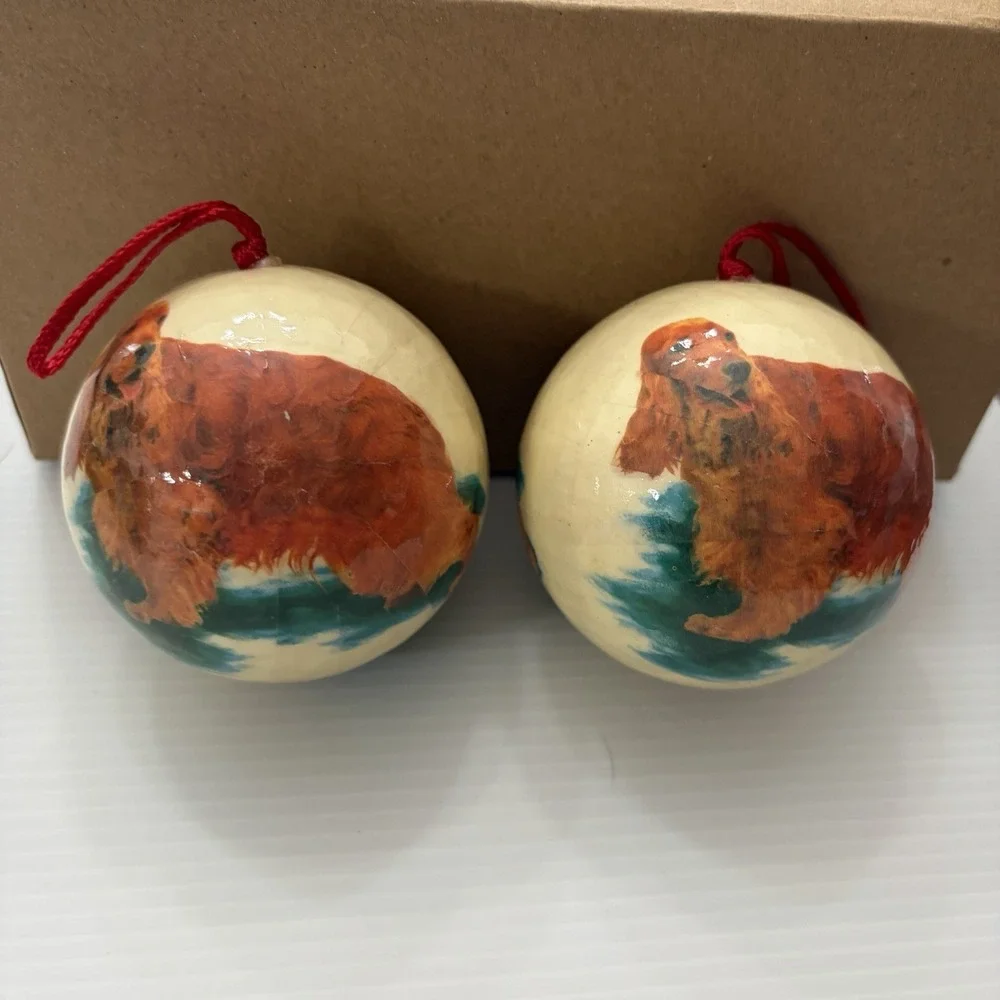 Vintage Irish Setter Christmas Ornaments Set Of 2 Holiday Dog Decor